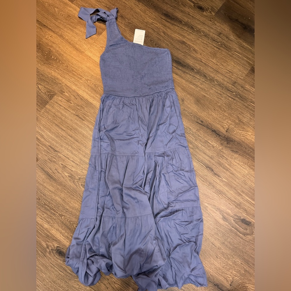 One-Shoulder Blue Maxi Dress